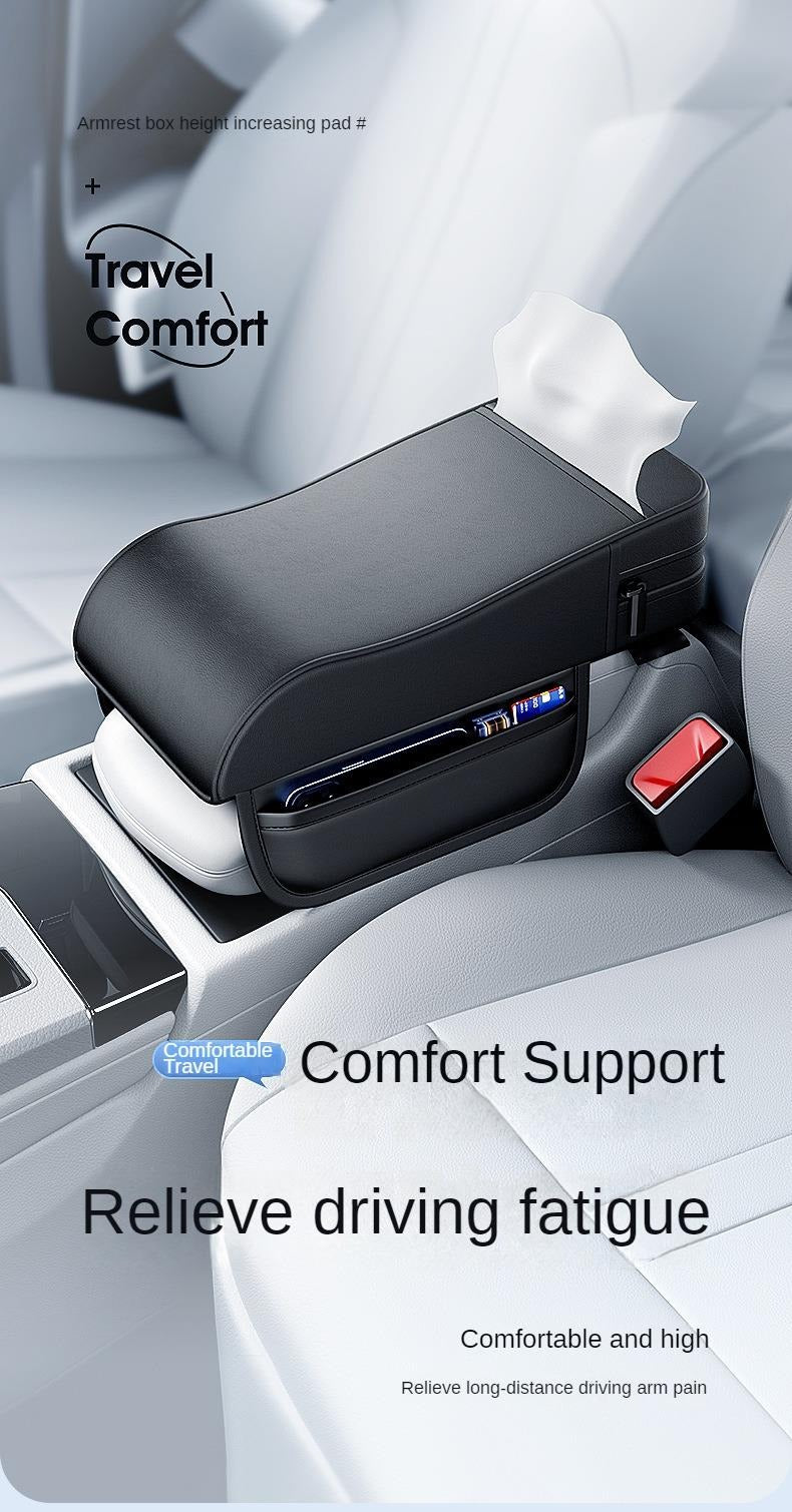Car Armrest Box Height Pad Universal Central Elbow Rest Support Leather Auto Armrest Cover With Tissue Holder Armrest Cover