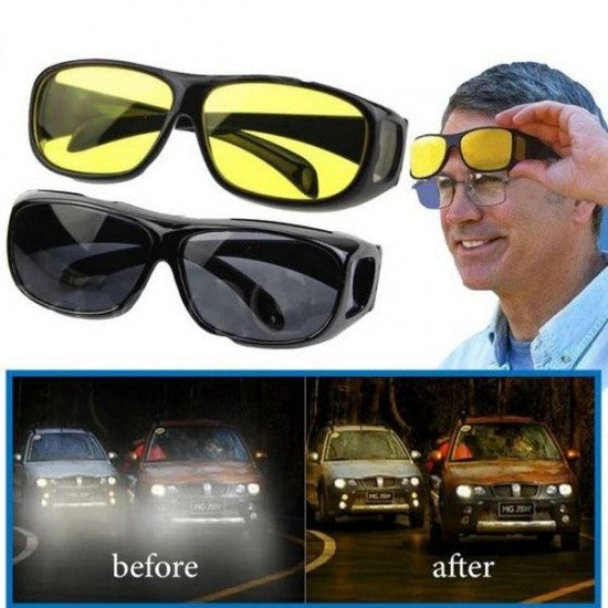 2 Pieces in one box HD Day & Night Vision Wrap Around Glasses | NIGHT VISION GLASSES FOR MEN | Car Anti-Glare Goggles Sunglasses Man Motorcycle Driving Glasses