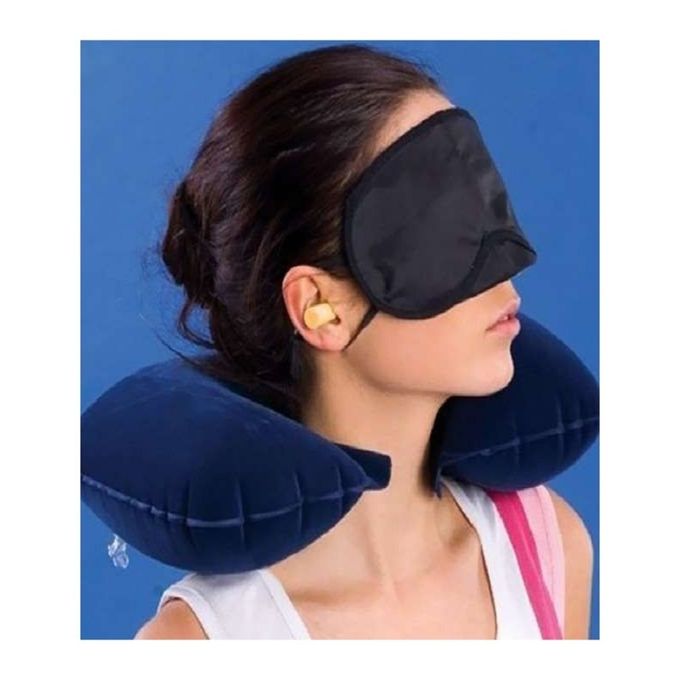3 in 1 Combo Travel Kit of Neck Pillow, Eye Mask and Ear Plug (Random Colour)