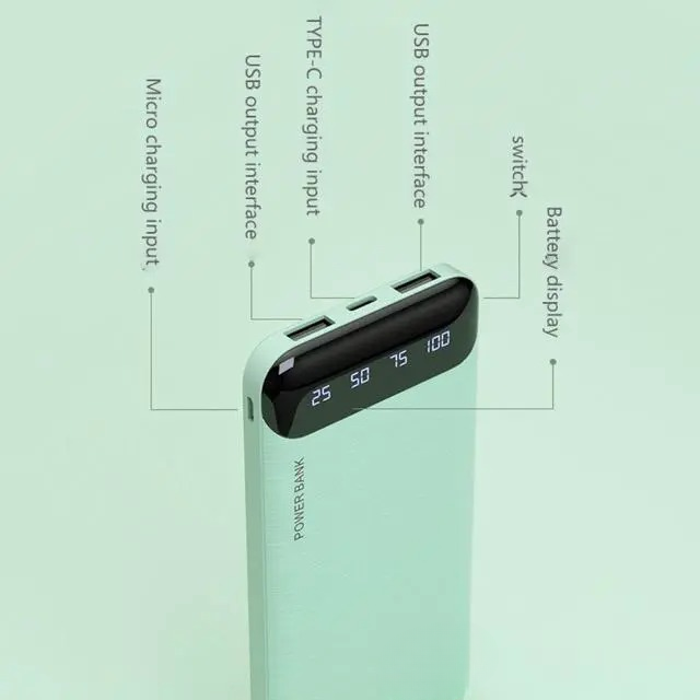 Portable Power Bank 20000mAh – High Capacity with LED Display & Fast Charging Support (Random color)