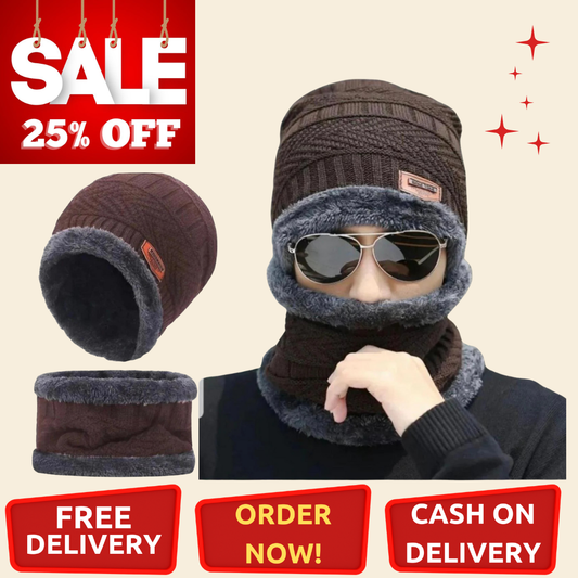 2 Pcs Wool Plain Beanie And Neck Warmer