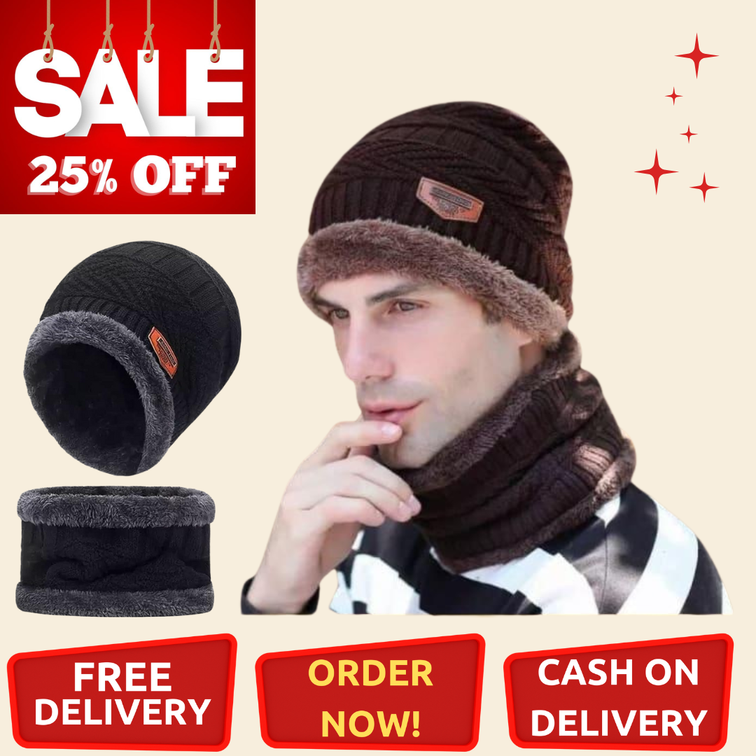 1 Pc Wool Beanie And Neck Warmer