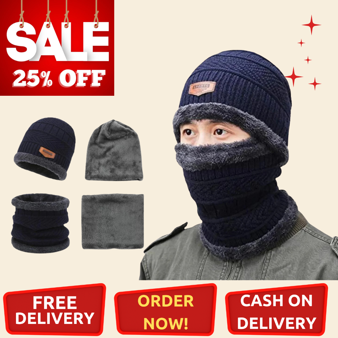 2 Pcs - Wool Beanie And Neck Warmer