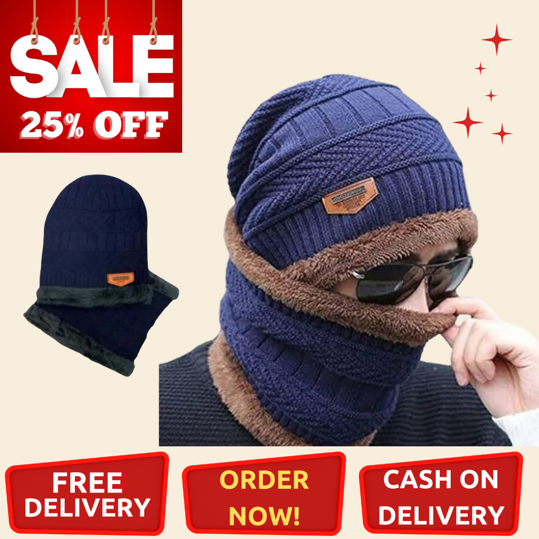 2 Pcs Wool Plain Beanie And Neck Warmer