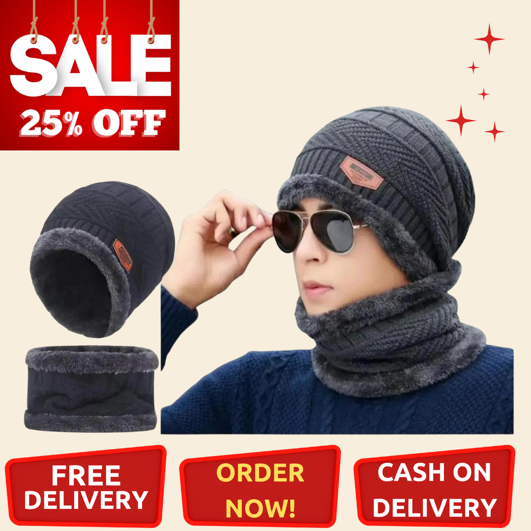 2 Pcs Wool Plain Beanie And Neck Warmer