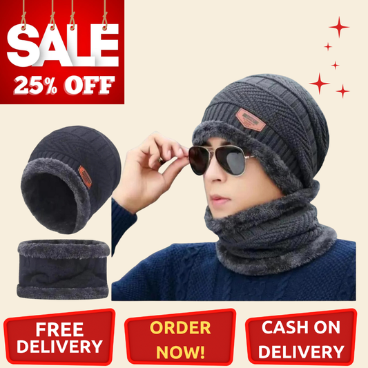 2 Pcs Wool Plain Beanie And Neck Warmer
