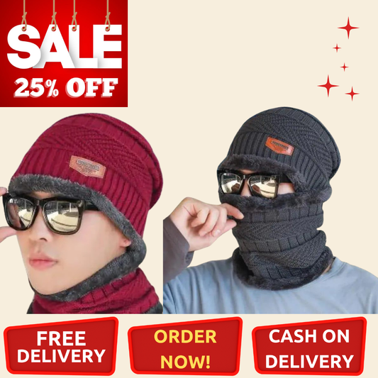 2 Pcs Fur Textured Beanie And Neck Warmer 1