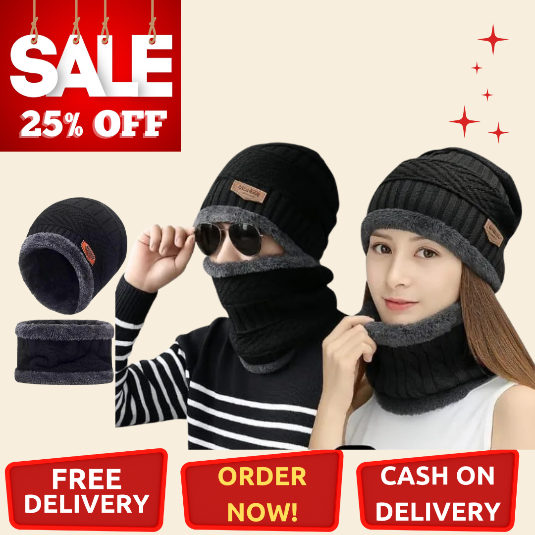 4 Pcs Wool Beanie and Neck Warmer Set - Buy 1 Get 1 Free