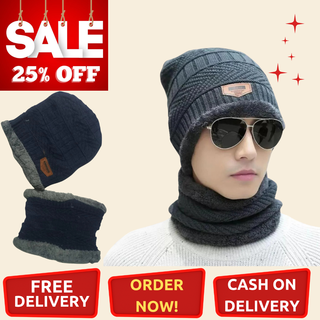 2 Pcs Wool Plain Beanie And Neck Warmer (Unisex)