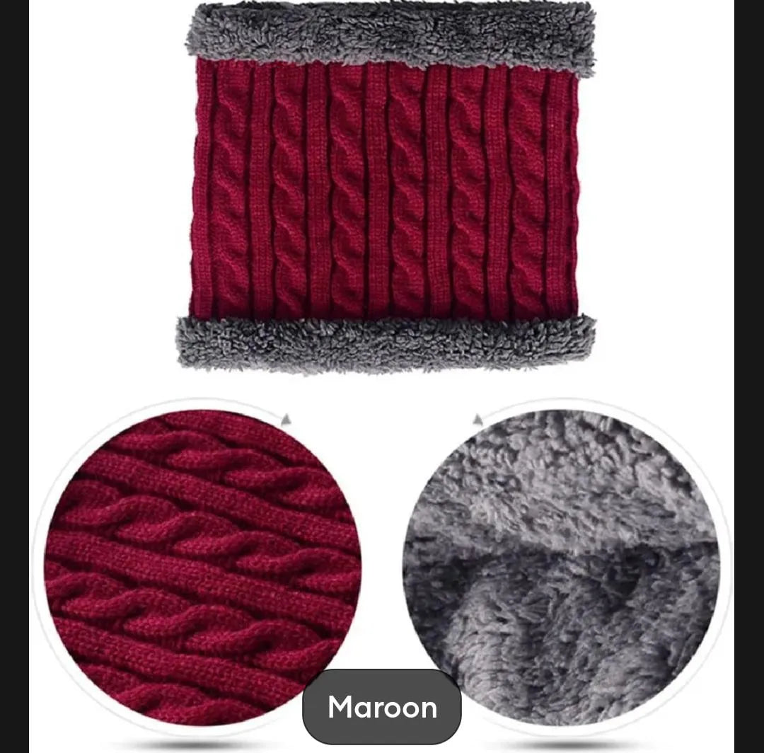 2 Pcs - Wool Cap With Neck Warmer| Beanie | Neck Warmer Scarf Set Wool Cap With Fleece Mask| Neck Band
