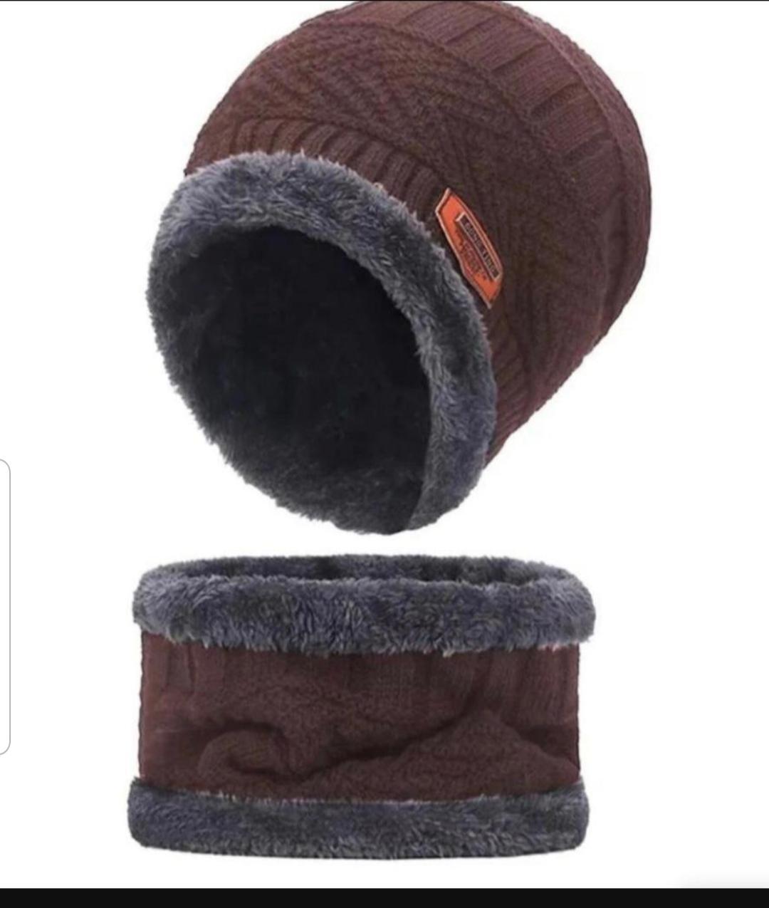 2 Pcs Wool Plain Beanie And Neck Warmer