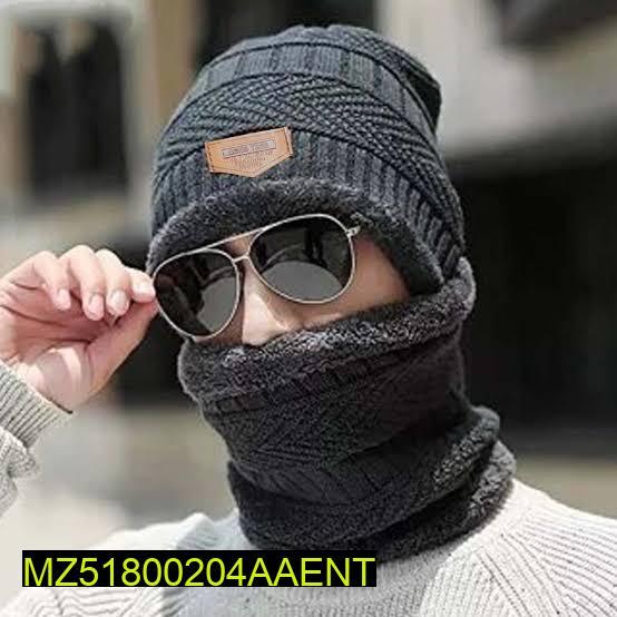 4 pcs - Unisex Woolen Cap With Neck Warmer, Grey Navy (Buy 1 Get 1 Free)